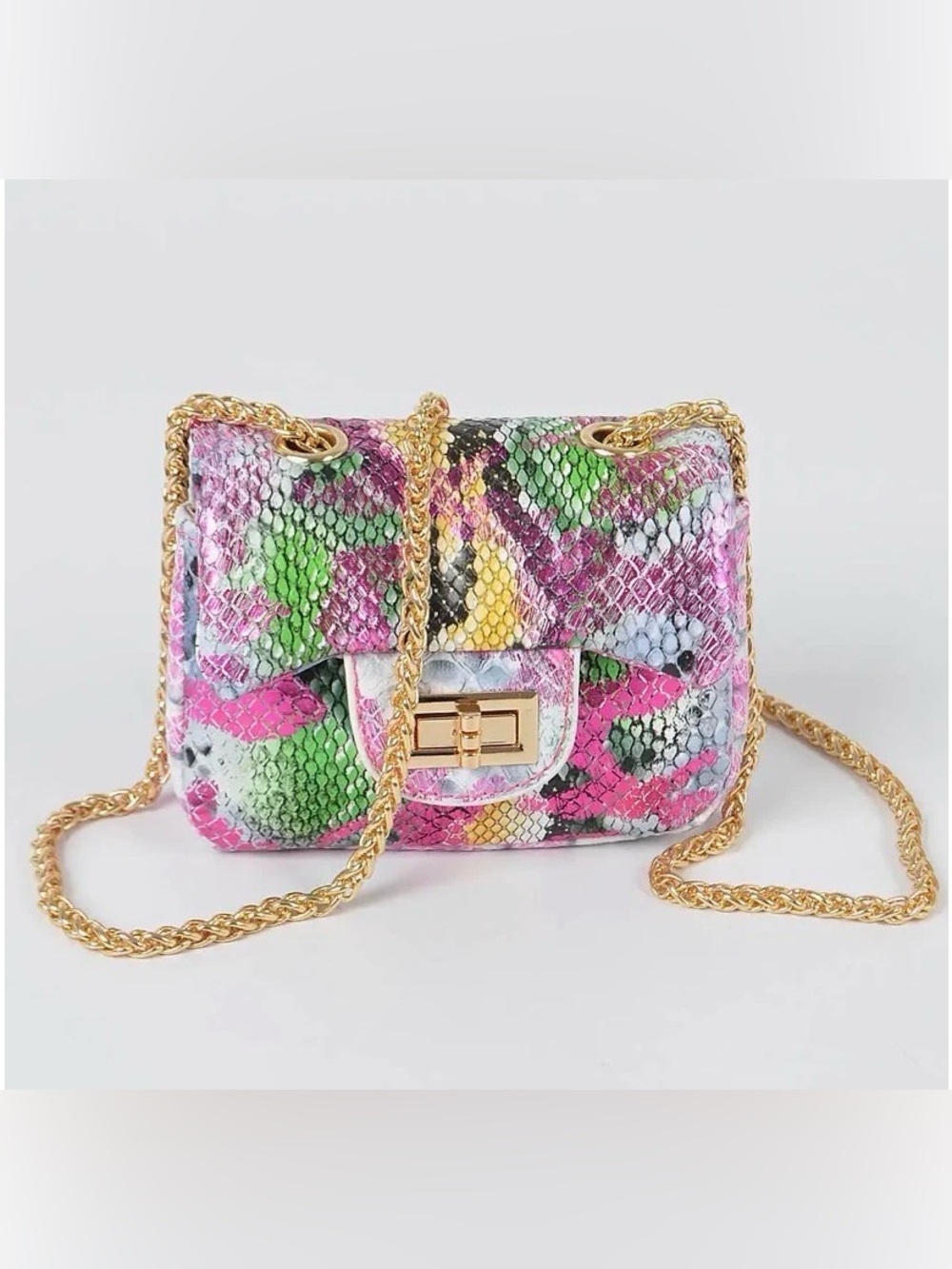 Multi Color Snake-Print Mini Shoulder Bag